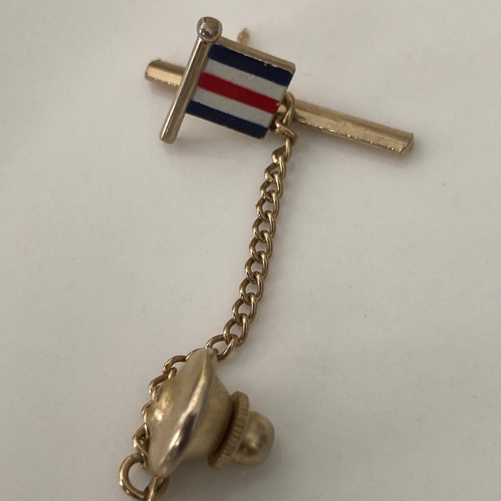 Vintage SWANK Nautical Signal Flag "C" (Charlie) Enamel Tie Tack –Maritime Yacht
